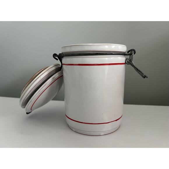 VTG Ceramic Canister Red Stripe Farmhouse Kitchen Pantry Organizer Container - Picture 7 of 10